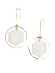 Hex Halo white and gold dangly earrings - White