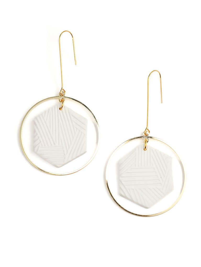 Hex Halo white and gold dangly earrings - White