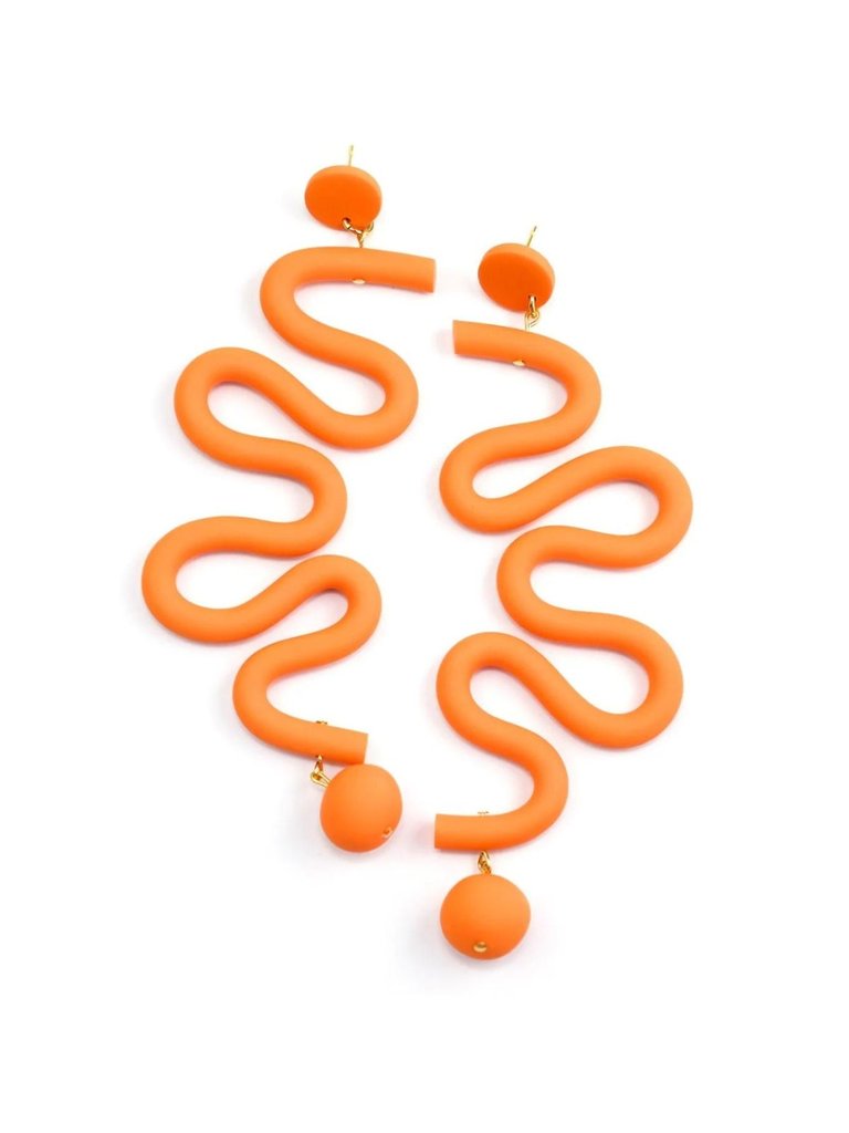 Orange Tube Squiggles dangly statement earrings - Orange