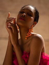 Orange Tube Squiggles dangly statement earrings