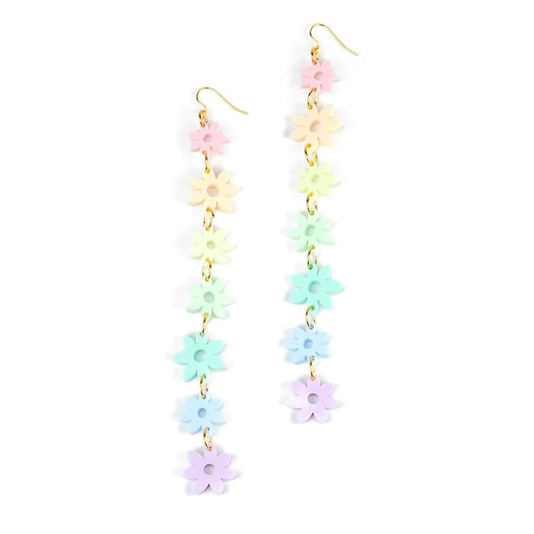 Pastel Rainbow Flowers dangly earrings - Aqua