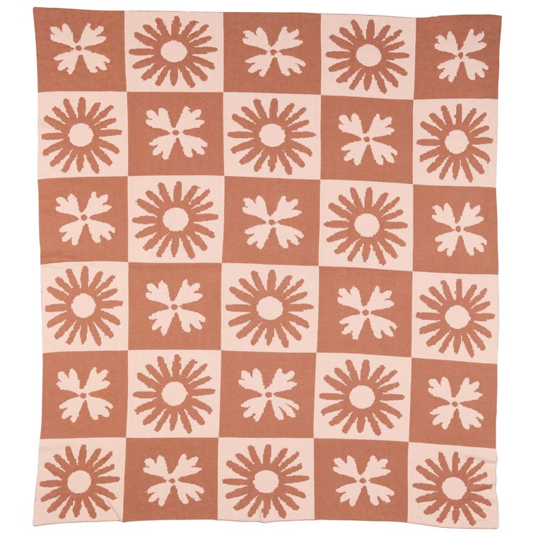 Daisy Block Throw Blanket In Organic Cotton - Clay & Pearl