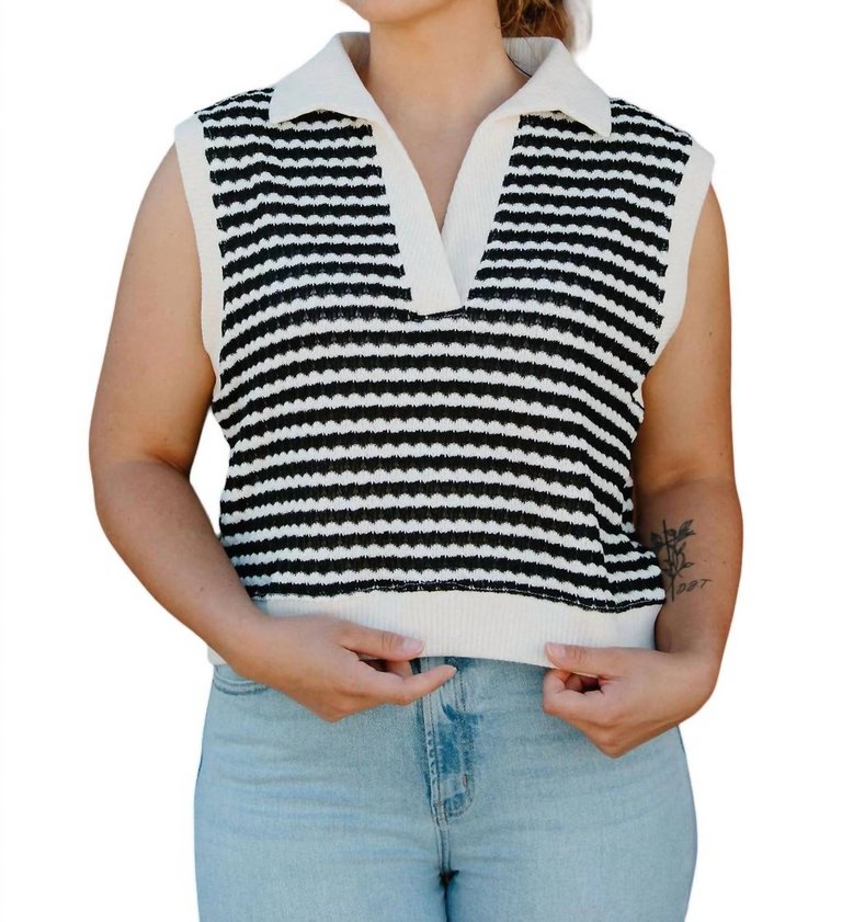 Astoria Striped Vest In Black/White - Black/White