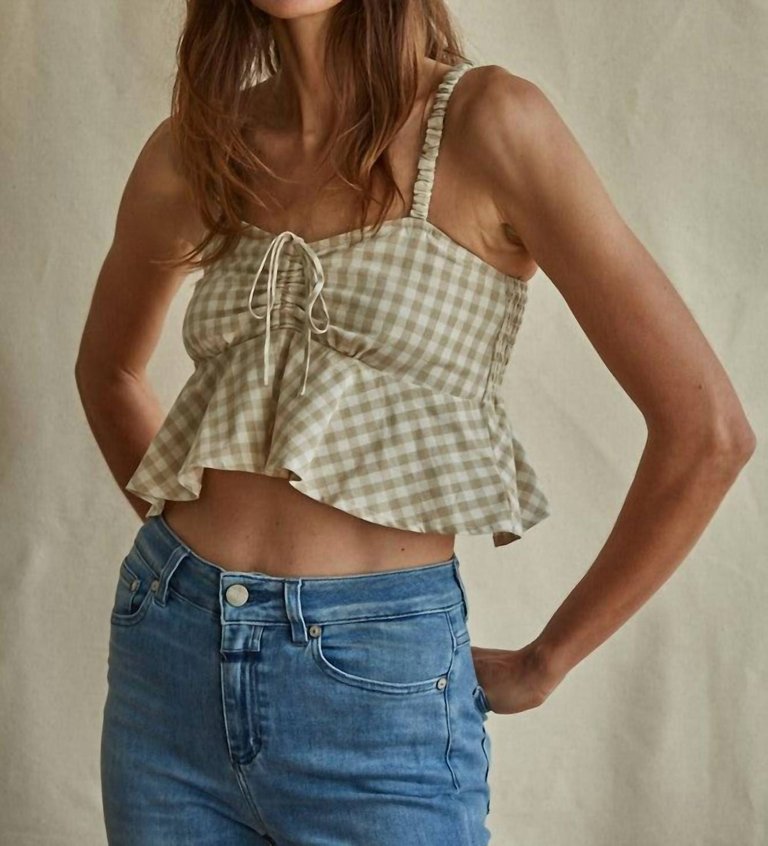 Checkered Crop Top In Natural - Natural