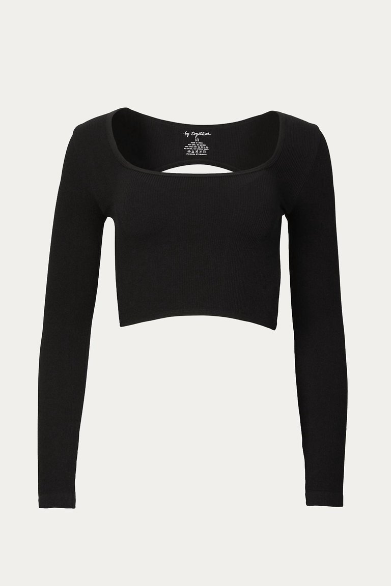 Cropped Open-Back Stretch-Ribbed Top In Black - Black