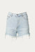 Distressed Frayed High-Rise Denim Shorts In Light Blue - Light Blue