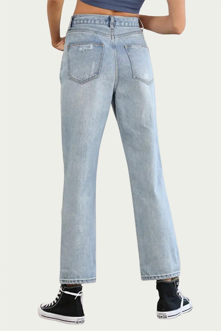 Distressed High-Rise Straight-Leg Jeans In Light Blue