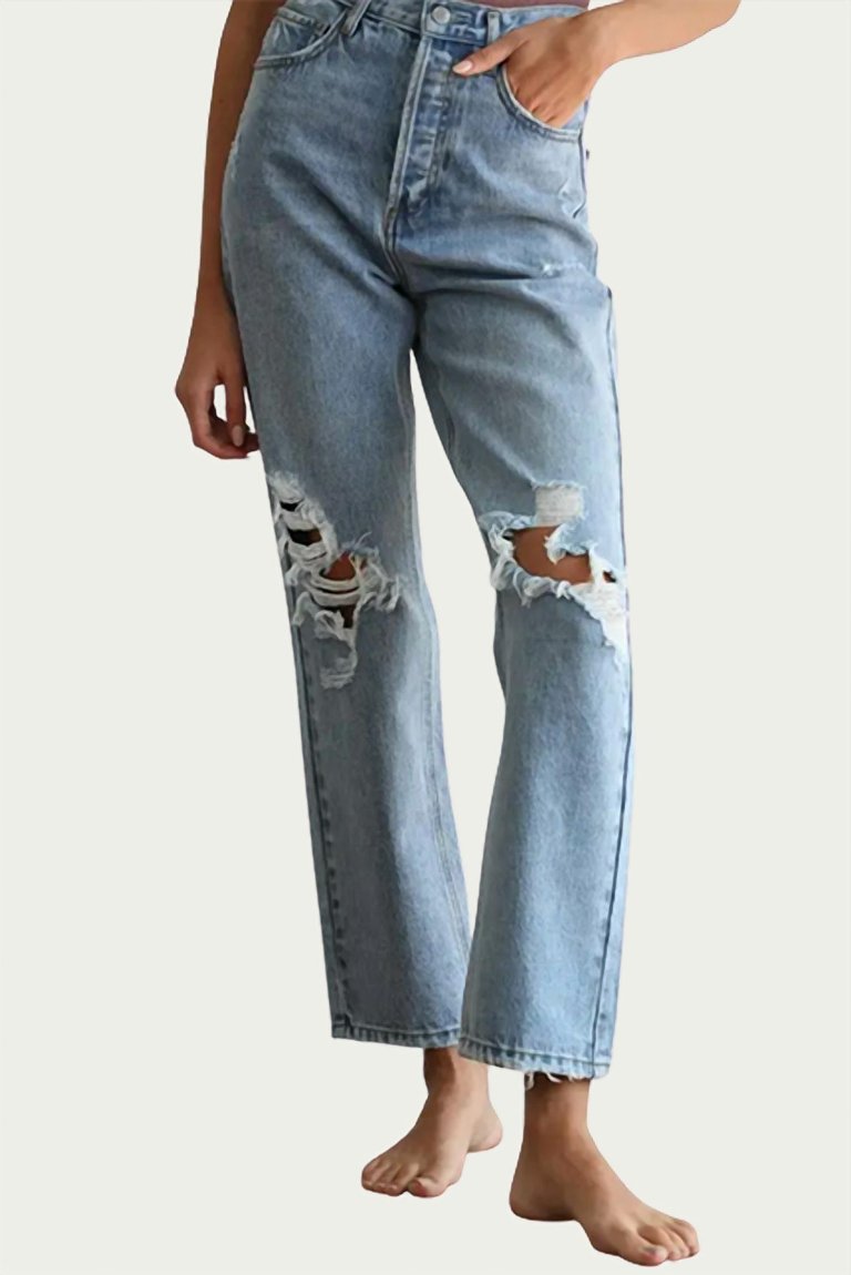 Distressed Straight-Leg Jeans In Blue - Blue