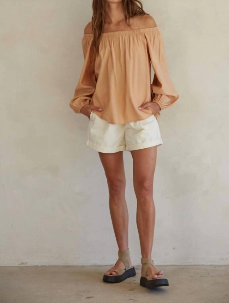 L7004 | Off The Shoulder Long Sleeve Top In Peach - Peach