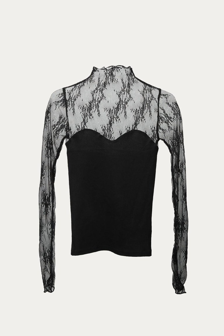 Lace Cotton-Jersey Bustier Top In Black - Black