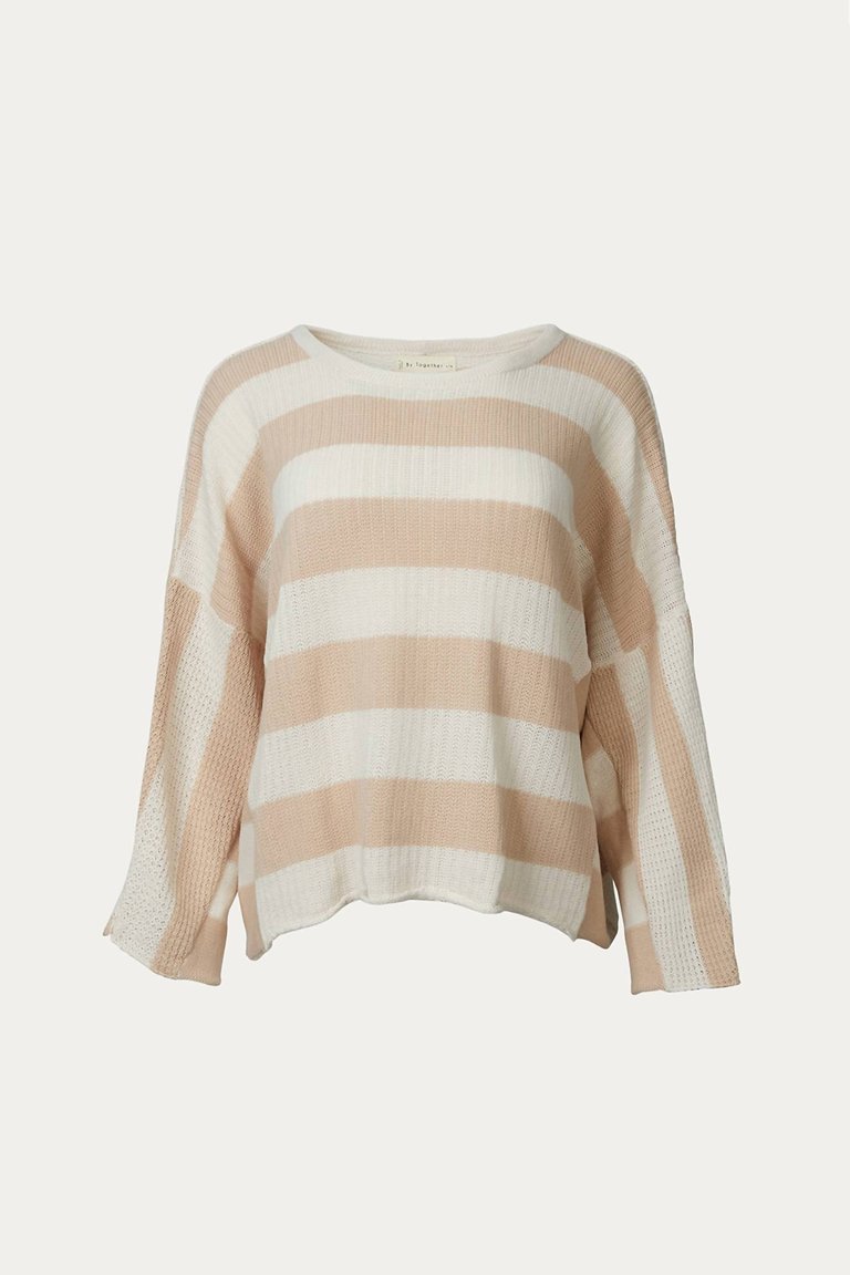 Lightweight Striped Cotton Sweater In Beige/Ivory - Beige/Ivory