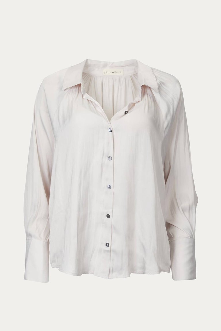 Pleated Button-Down Satin Shirt In Pearl - Pearl