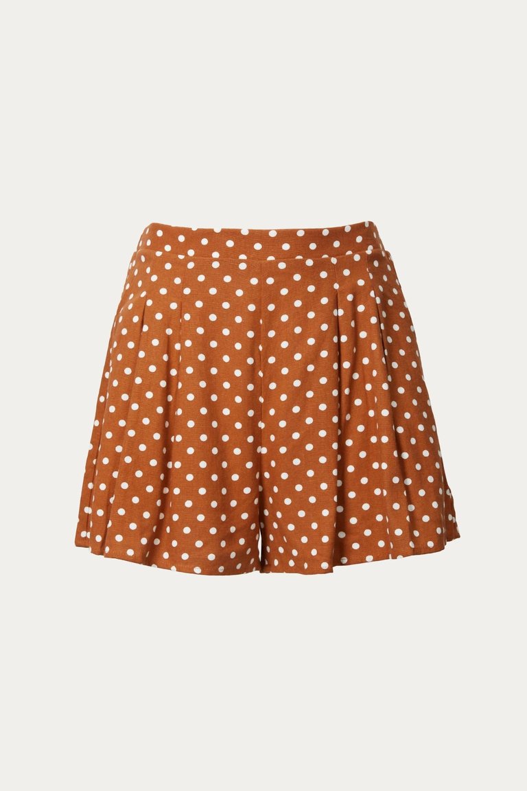 Polka Dot High-Rise Pleated Shorts In Camel - Camel