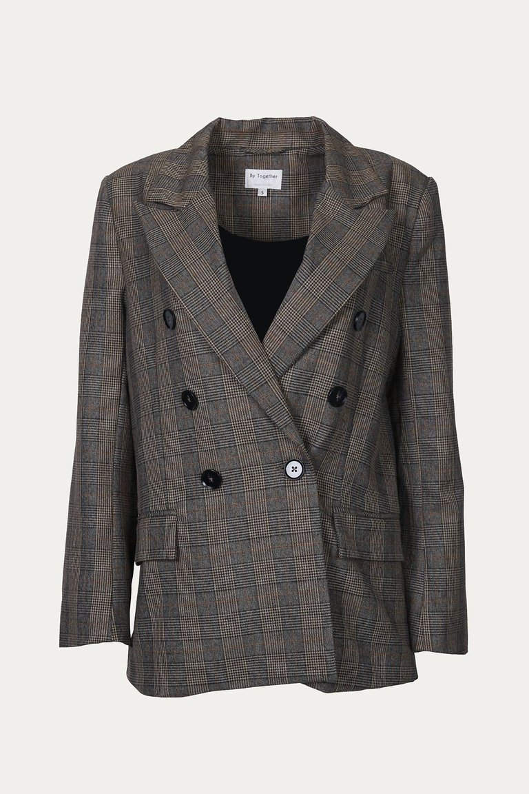 Prince Of Wales Double-Breasted Blazer In Brown - Brown