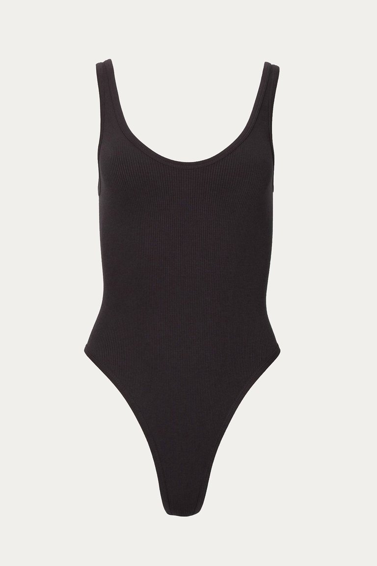 Ribbed Stretch-Modal Bodysuit In Black - Black