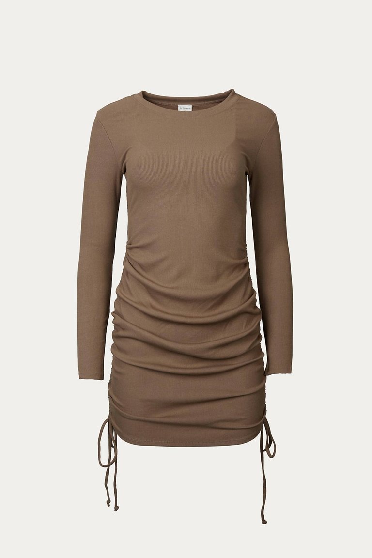 Ruched Ribbed Stretch-Modal Mini Dress In Acorn - Acorn