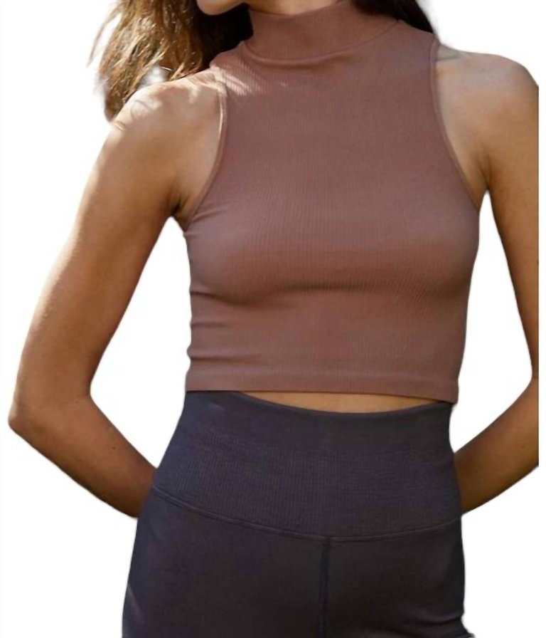 Seamless Turtle Neck Crop Top In Mocha - Mocha