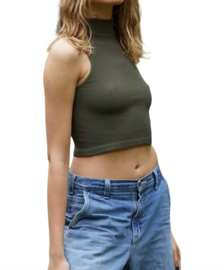 Seamless Turtle Neck Crop Top In Moss