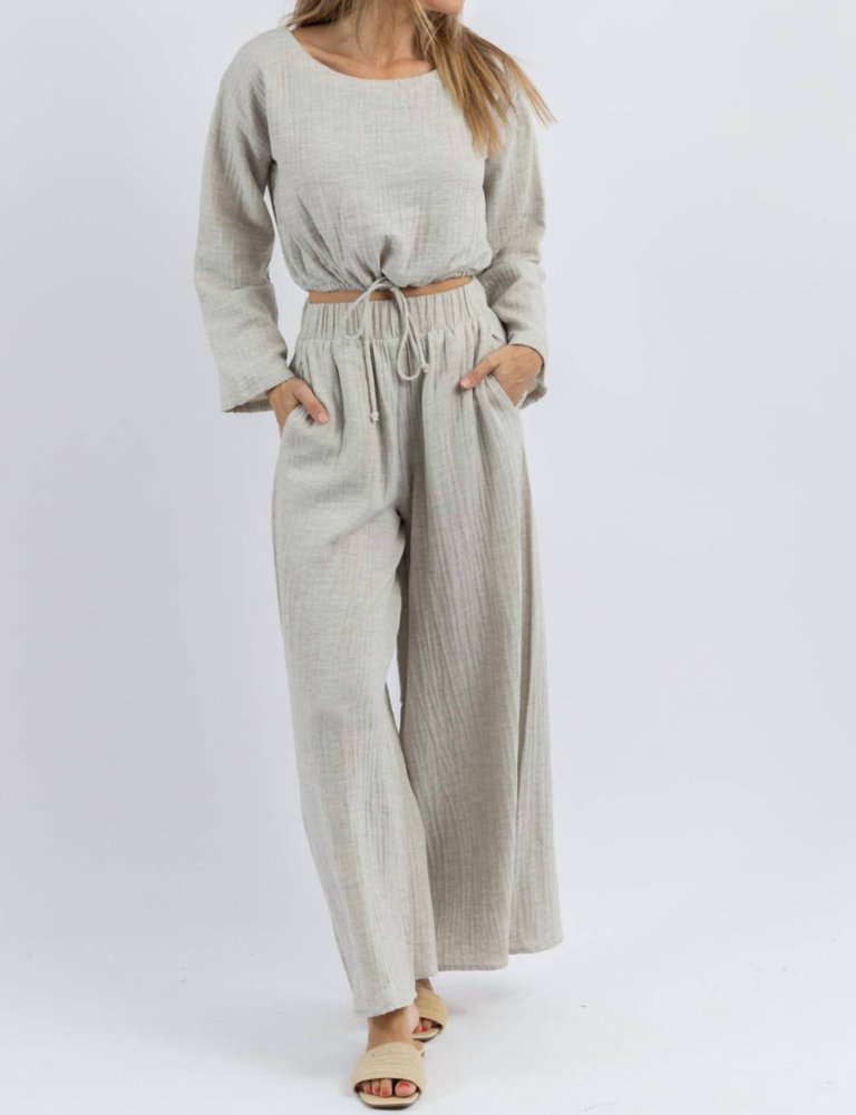 Summer Breeze Linen Grey Pant Set In Grey