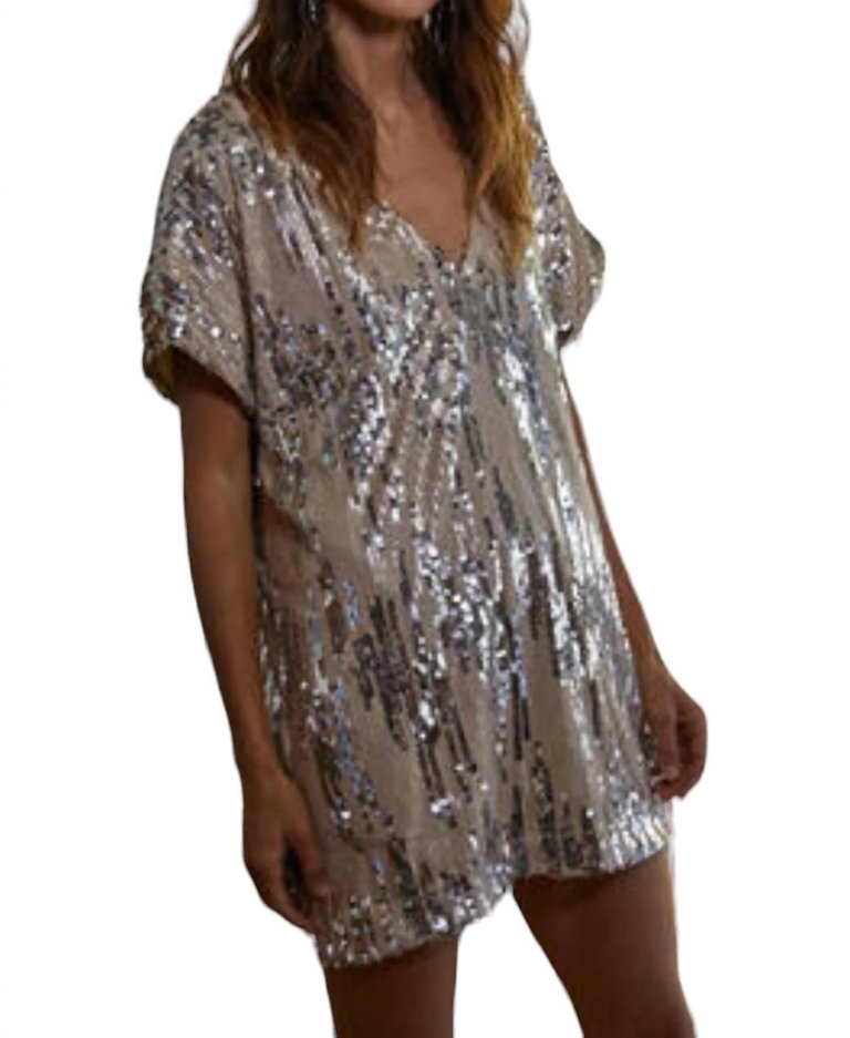 V-Neck Sparkle Dress In Gold Silver - Gold Silver