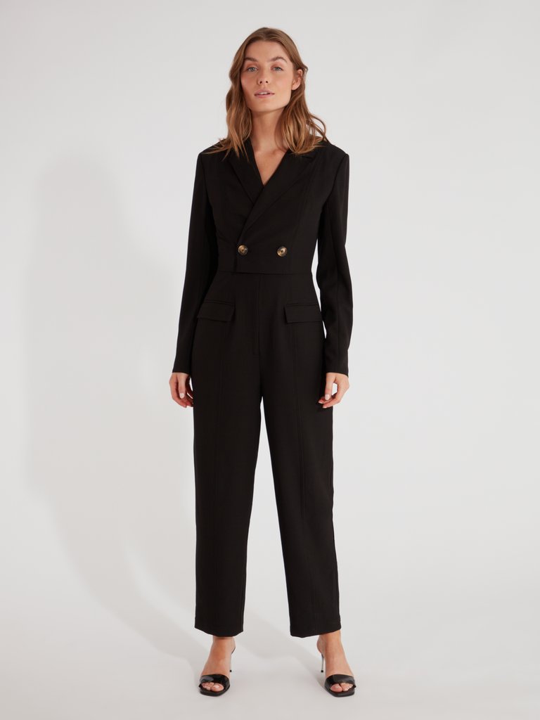 Accepting Long Sleeve Double Breasted Jumpsuit - Black