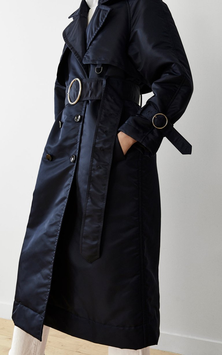 Sustainable Down Filled Satin Trench - Navy