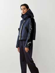 Water-Resistant Sustainable Cropped Raincoat - Navy Blue