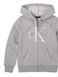 Big Girl's Monogram Logo Hoodie - Light Grey Heather