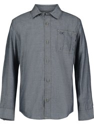 Boy's Herringbone Long Sleeve Shirt - Grey