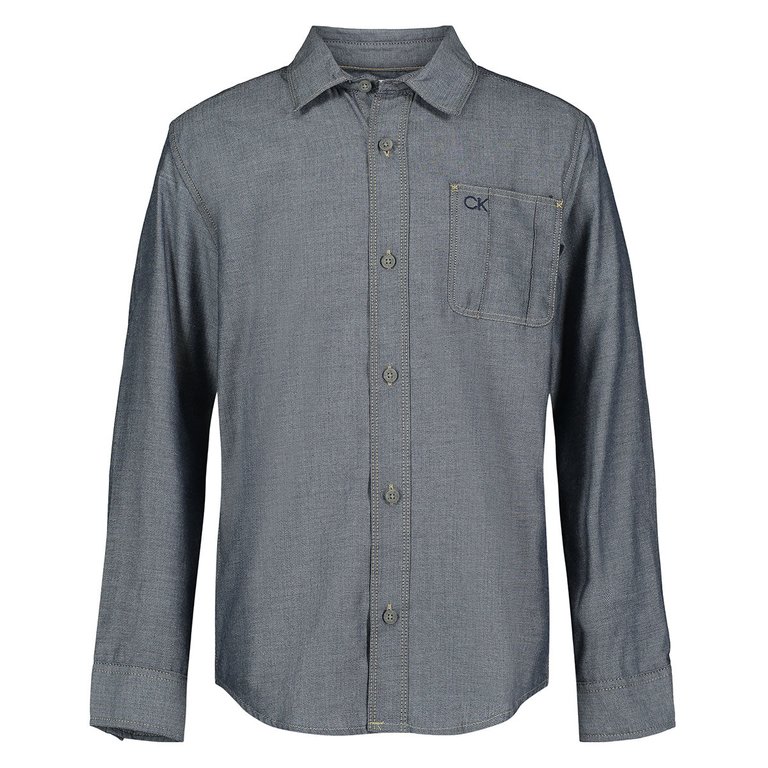 Boy's Herringbone Long Sleeve Shirt - Grey
