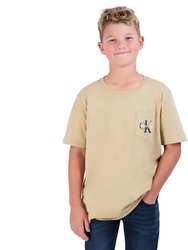 Boy's Monogram Logo Pocket Short Sleeve Tee - Travertine