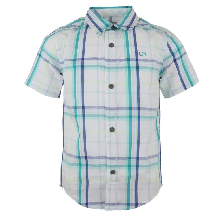 Little Boys' Short Sleeve Button Up Woven Shirt City Plaid - White