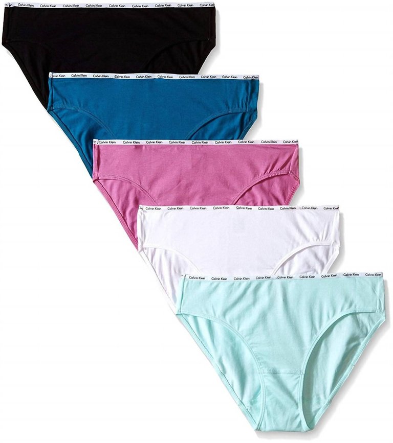 Women's 5 Cotton Stretch Logo Bikini Panties In Black/White/Blue Light/Continental/Peony Blossom - Black/White/Blue Light/Continental/Peony Blossom