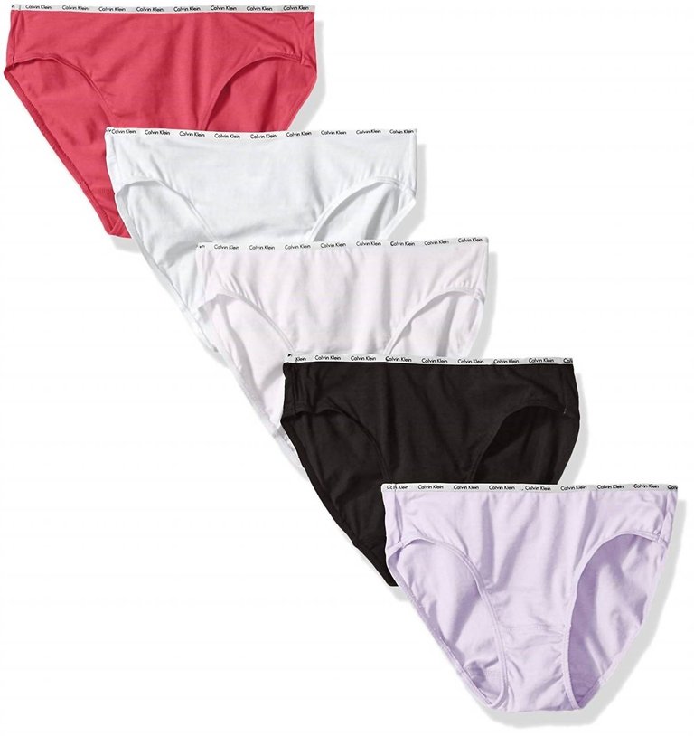 Women's 5 Cotton Stretch Logo Bikini Panties In Black/White/Peony/Tender/Coast - Black/White/Peony/Tender/Coast