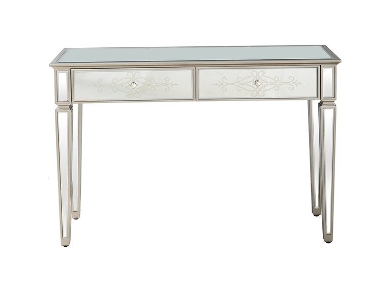 Miriam 47.25 in. Antique Silver Rectangle Glass Console Table