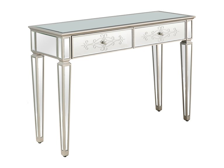 Miriam 47.25 in. Antique Silver Rectangle Glass Console Table - Antique Silver