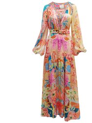 International Women Meet Me in The Garden Belted V-Neck Maxi Dress Multi - Multicolor