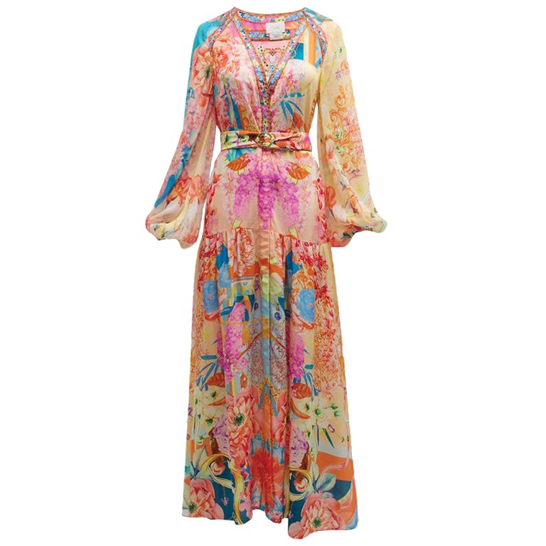 International Women Meet Me in The Garden Belted V-Neck Maxi Dress Multi - Multicolor