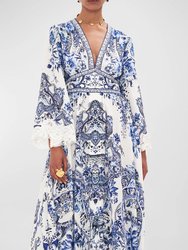 Women's Kimono-Sleeve Silk Crepe Maxi Dress