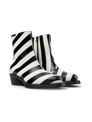 Bonnie Black And White Striped Leather Boots For Women