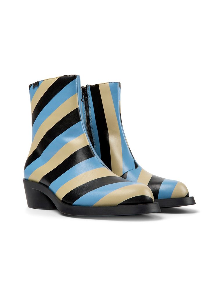 Bonnie Multicolored Striped Leather Boots For Women