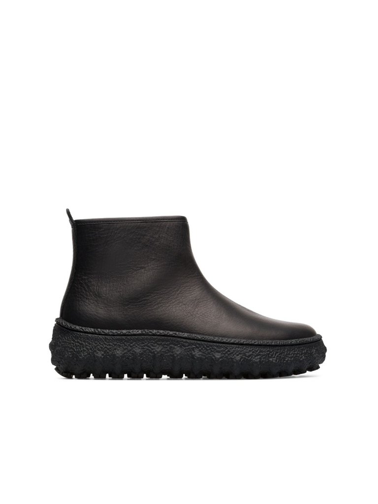 Women Ground Leather Boot - Black