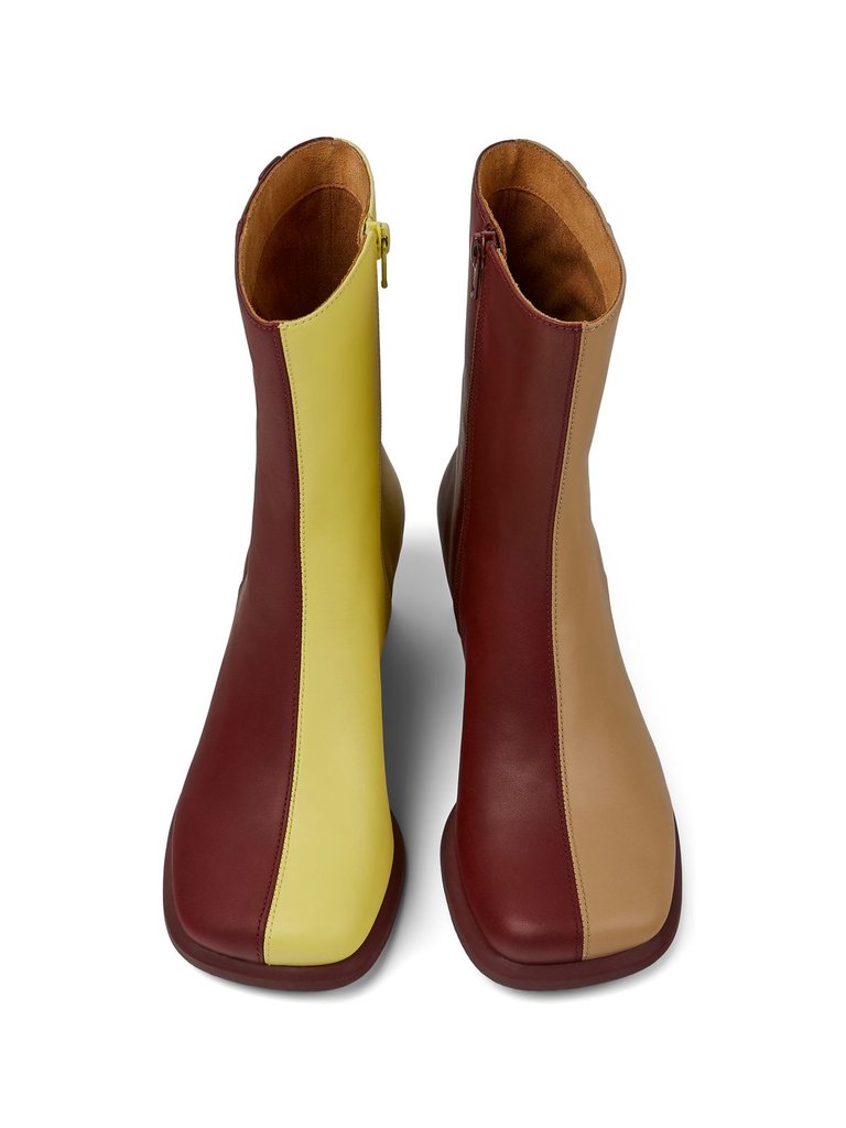  Women Twins Ankle Boots - Burgundy/Yellow/Beige