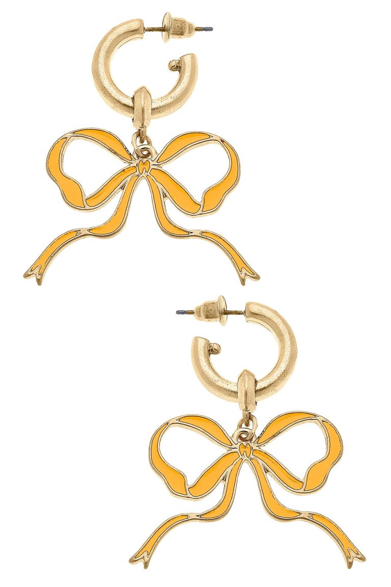 Veronica Game Day Bow Enamel Earrings - Yellow