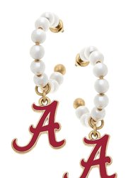 Alabama Crimson Tide Pearl Hoop Enamel Drop Earrings - Crimson