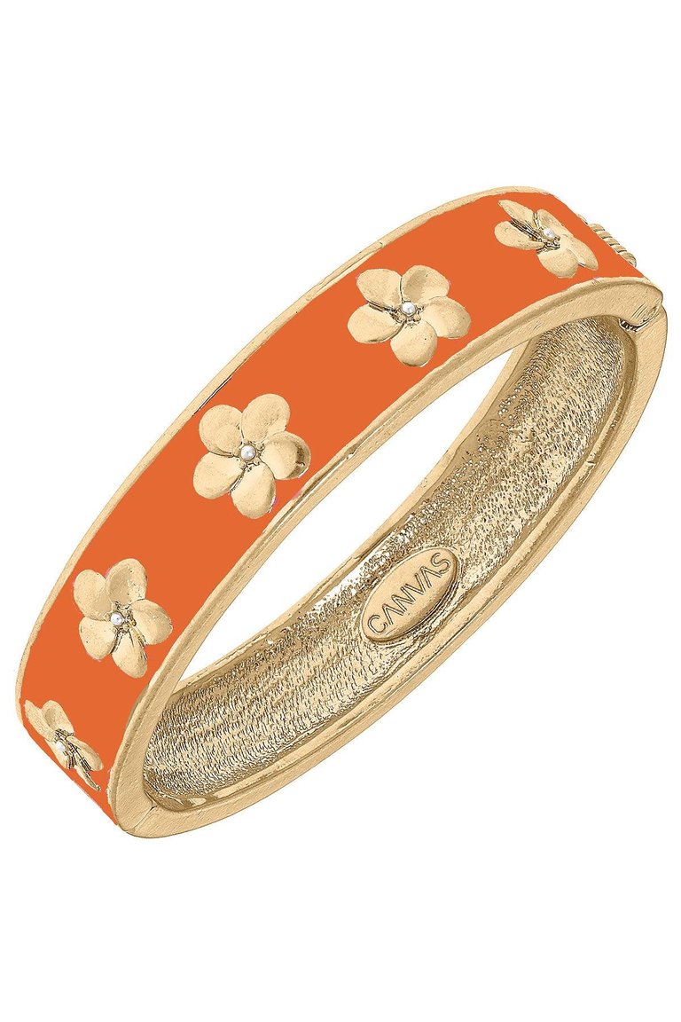 Alana Hibiscus Enamel Hinge Bangle - Orange