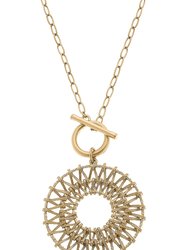 Alexandra Metal-Plated Rattan T-Bar Necklace - Worn Gold