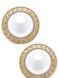 Amal Greek Keys Pearl Stud Earrings - Ivory