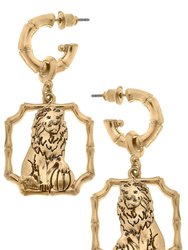 Amanda Lion Drop Hoop Earrings - Worn Gold