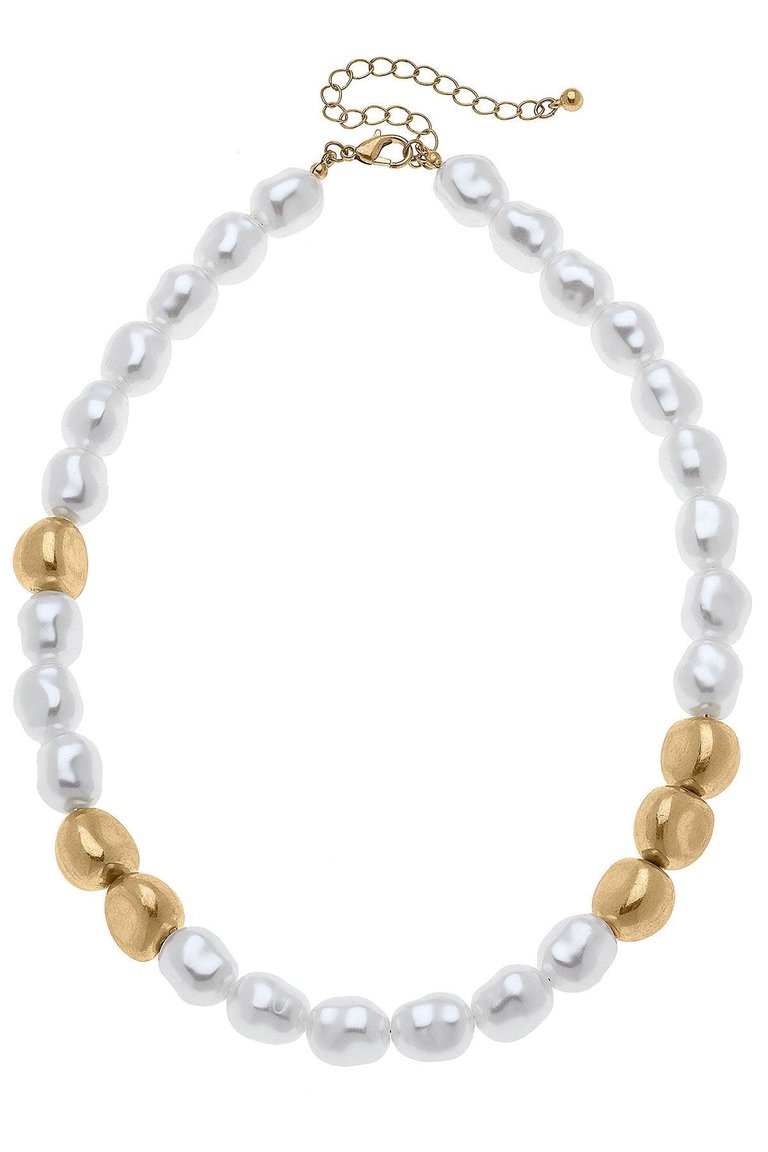 Amber Baroque Pearl & Ball Bead Necklace - Ivory